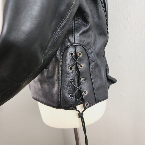 Vintage Hot Leathers Braided Leather Moto Biker Jacket Side Lace-Up Fringe M - Picture 6 of 15